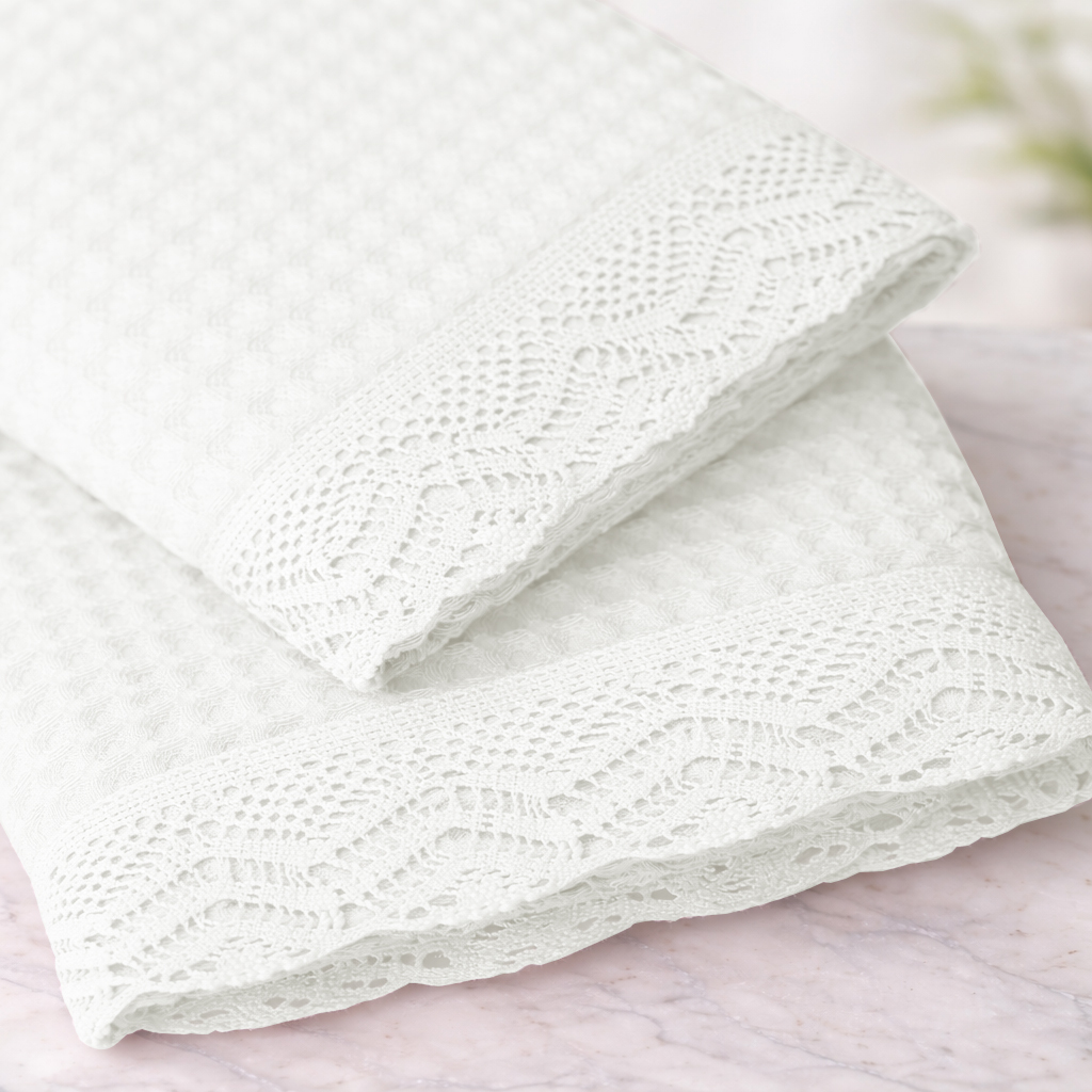 Набір вафельних банних рушників ajour - білі - photo-2 Набір вафельних банних рушників ajour - білі - photo-2