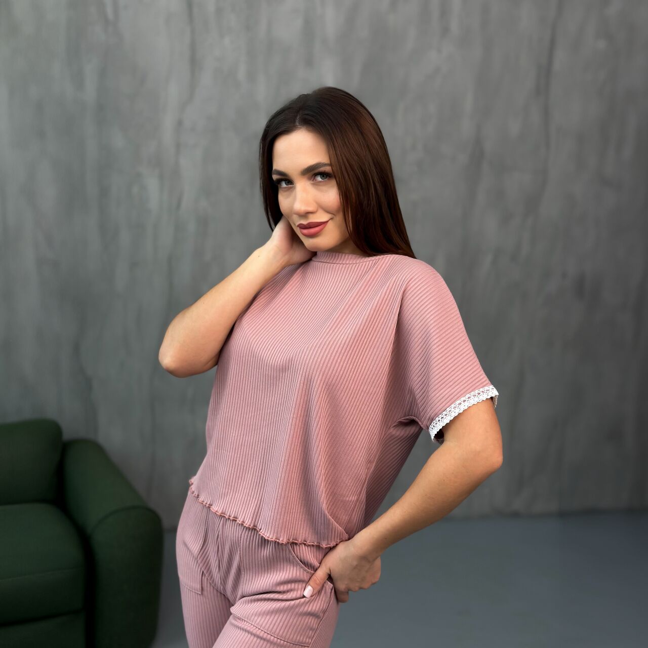 Трикотажний костюм-піжама "мустанг" - пудровий - photo-3 Трикотажний костюм-піжама "мустанг" - пудровий - photo-3