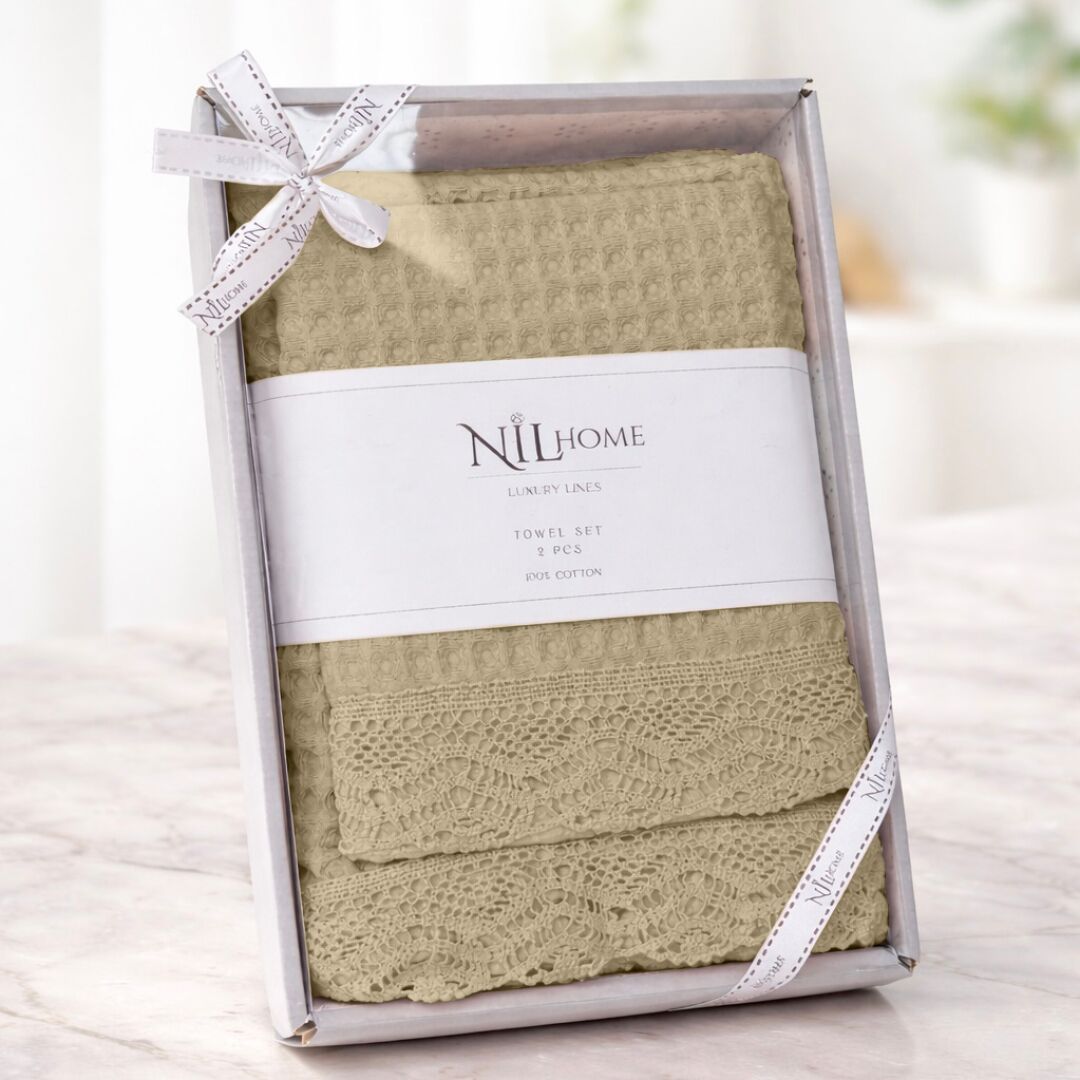 Набір вафельних банних рушників ajour - мигдальні Набір вафельних банних рушників ajour - мигдальні