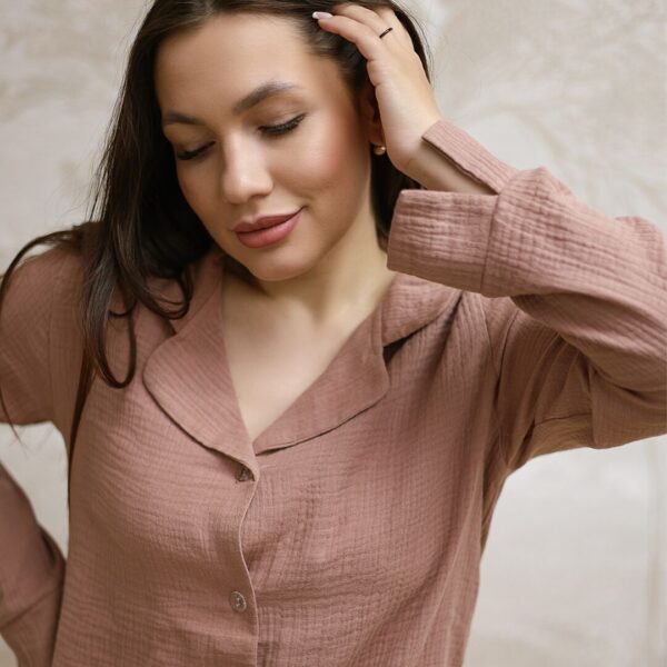 Піжамний комплект з штанами «муслін» – кавовий