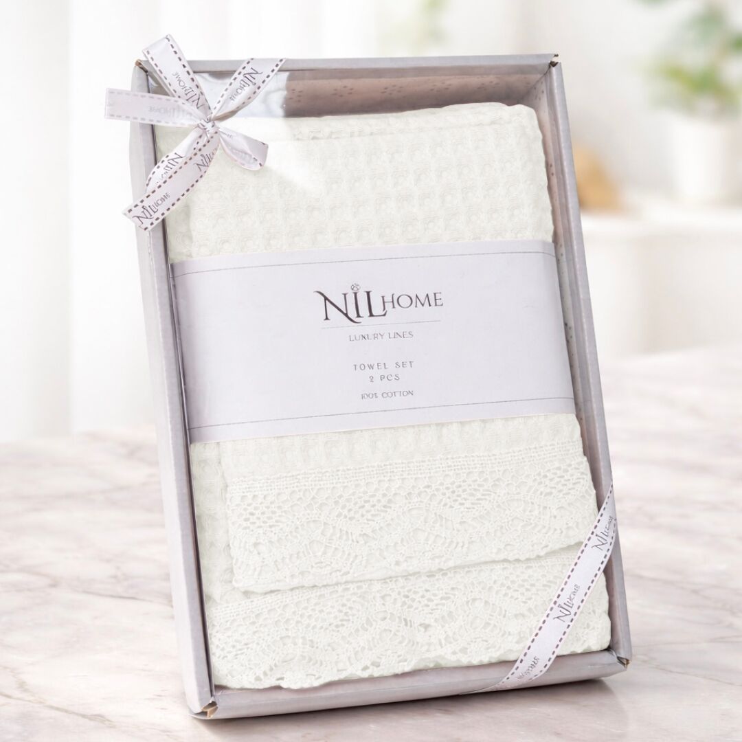 Набір вафельних банних рушників ajour - білі Набір вафельних банних рушників ajour - білі