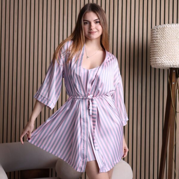 Жіночий шовковий нічний комплект «mango» – перлинна смужка